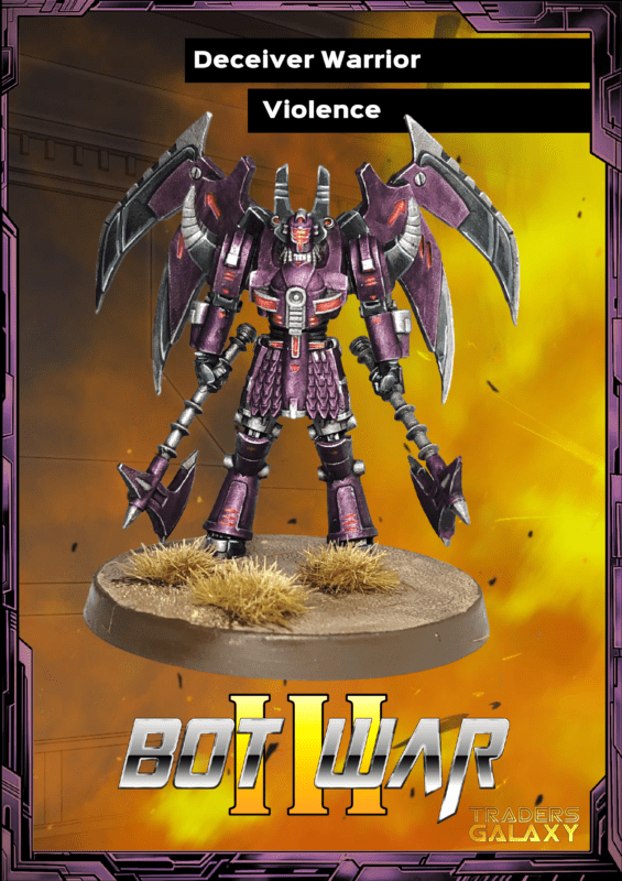 Bot War 3 stat card for a Deceiver Warrior