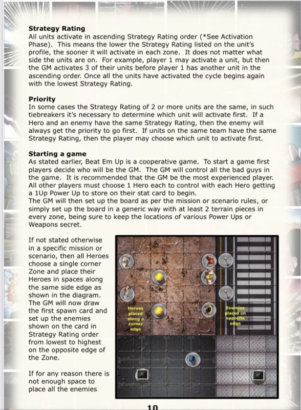 Beat Em Up rules page: Strategy Rating and starting a game