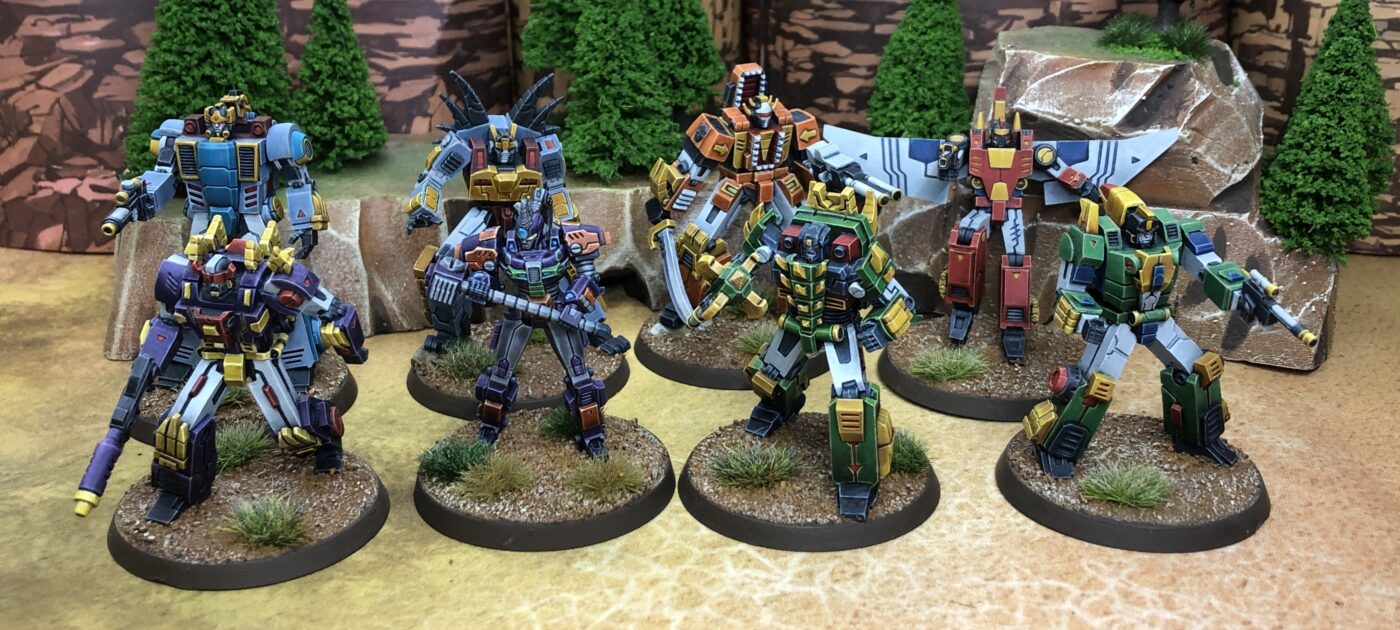 Bot War armies lined up on the tabletop