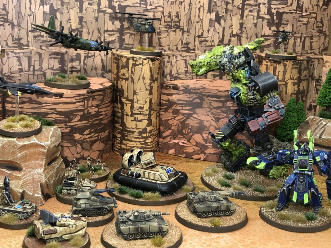 Democracy Bot War miniatures on the tabletop